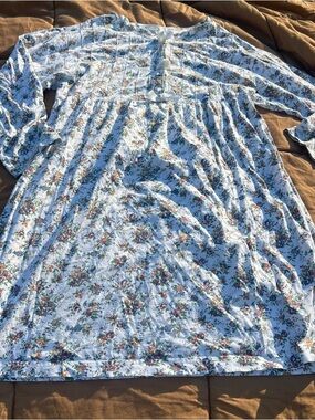 Women's Floral Long Sleeve Nightgown - White Multicolored Floral Ribbons Size L